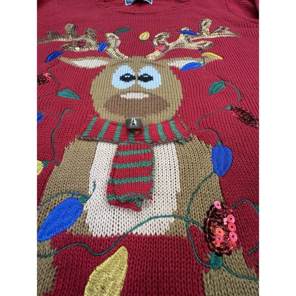 Woman’s Karen Scott Sweater L Reindeer Christmas Ugly Sweater Holiday Bell - Picture 8 of 10